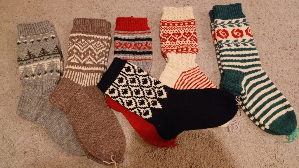 Wool socks knitted by Ritva Ulmanen.