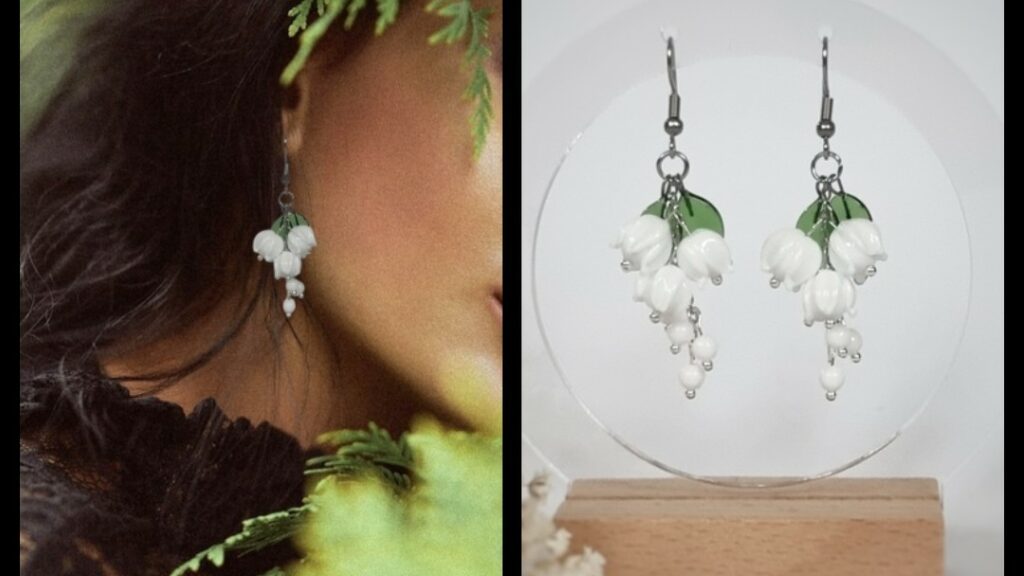 Glass lily-of-the-valley earrings.
