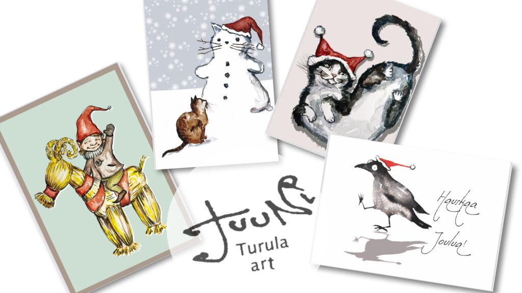 Funny Christmas cards with animals in Santa hats and other festive designs.