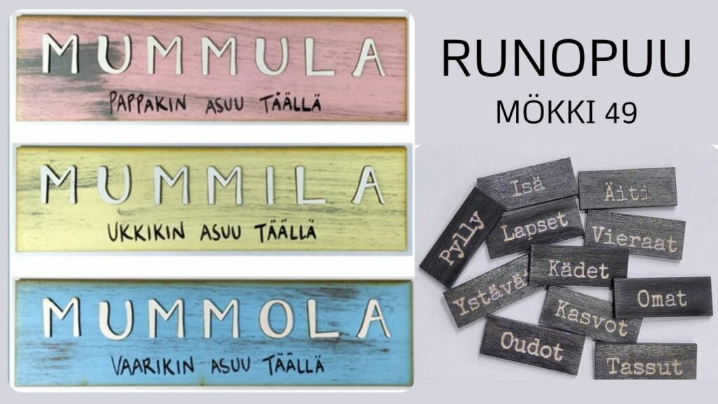 Runopuu’s handcrafted wooden signs.