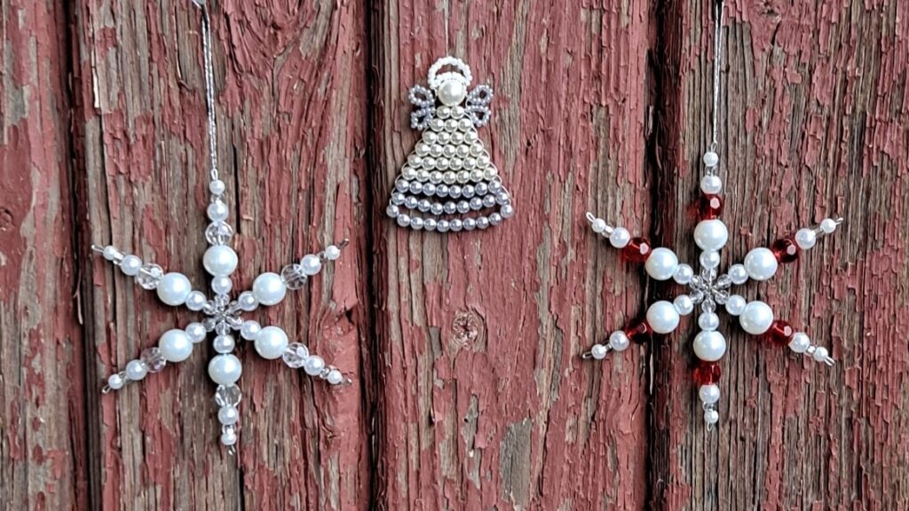 Christmas decorations made from beads.