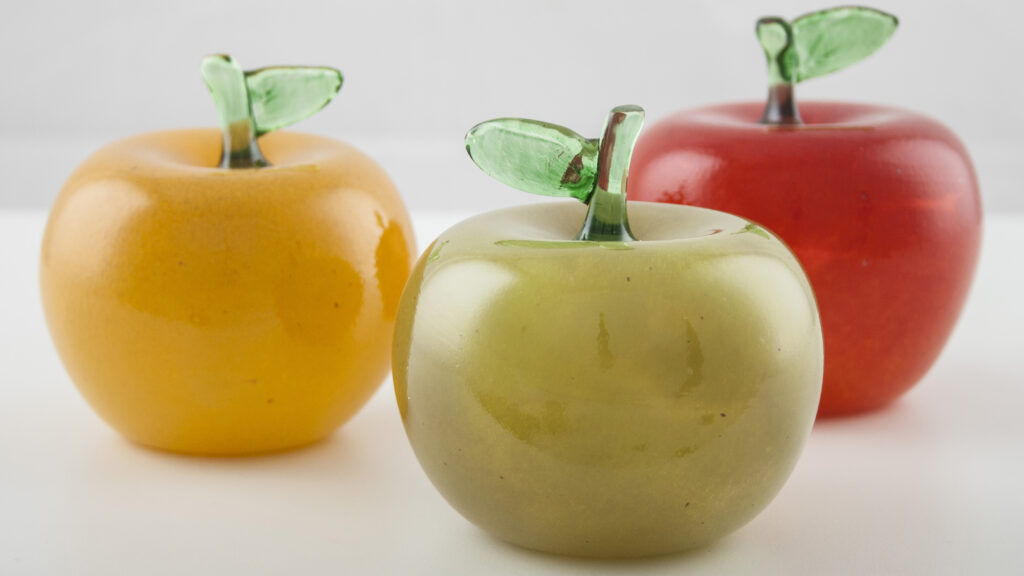 Glass apples in bright colors