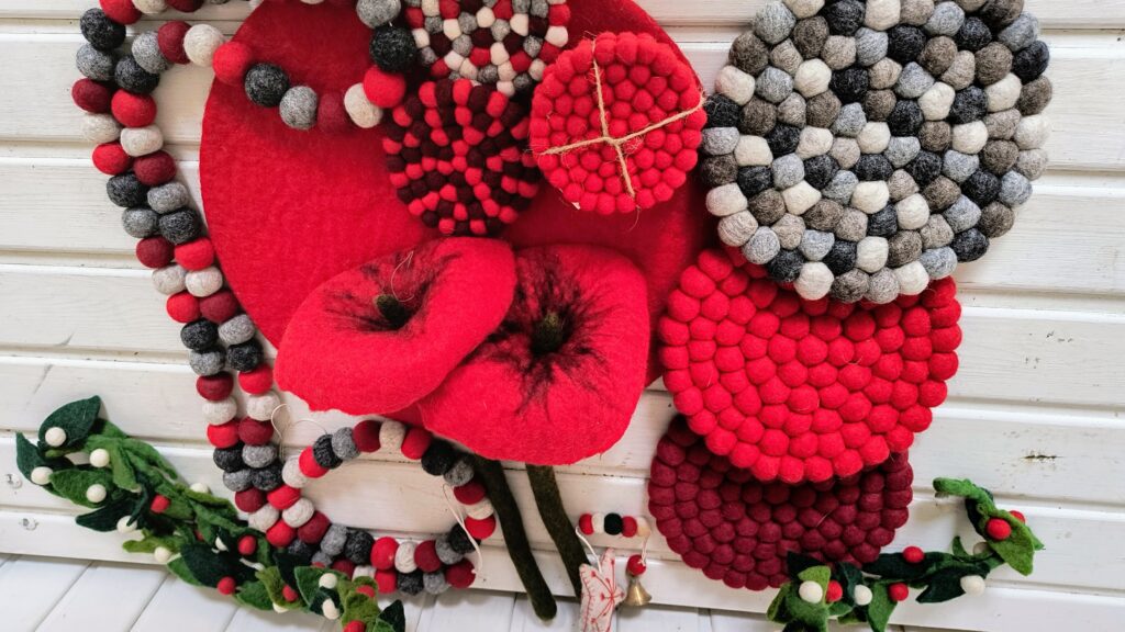 Felted products: coasters, flowers, and beads